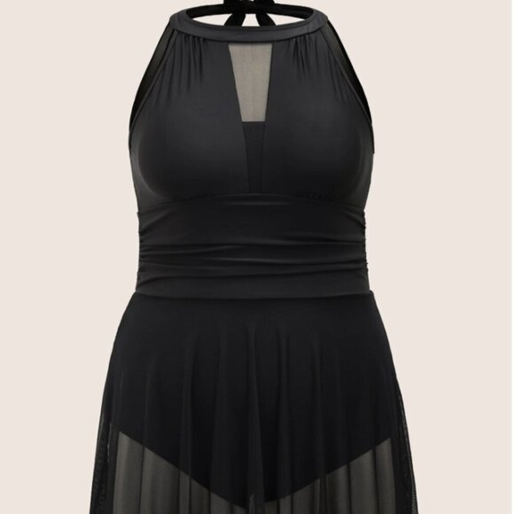 BloomChic Plus Size Knotted Back Mesh Insert Halter Swim Dress 2XL - Picture 5 of 5